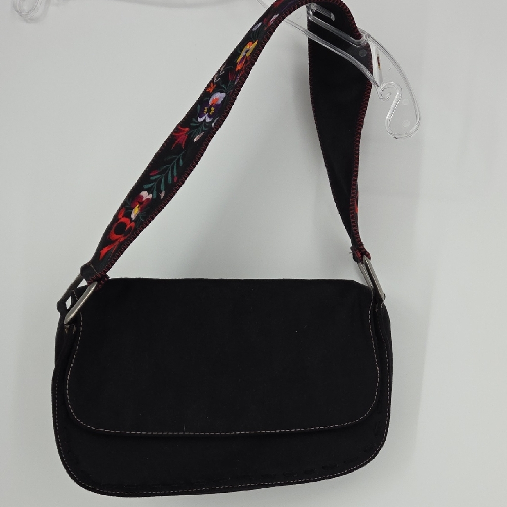 Nine West Black Bag with Floral Embroidered Strap
